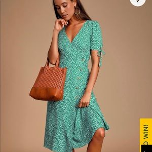 Green polka dot midi dress
